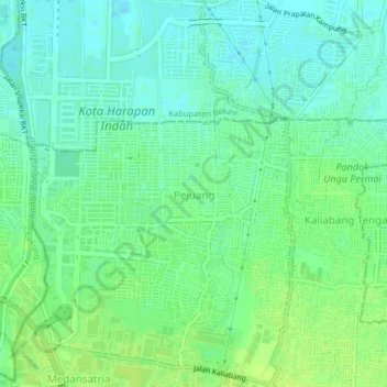 Mapa topográfico Pejuang, altitude, relevo