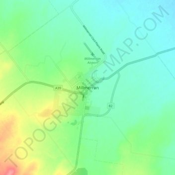 Mapa topográfico Millmerran, altitude, relevo