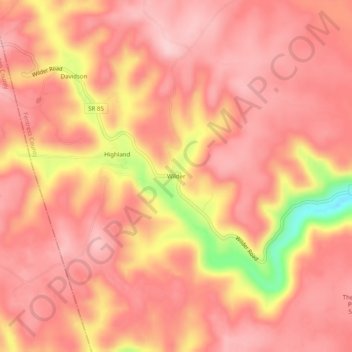 Mapa topográfico Wilder, altitude, relevo