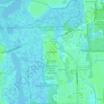 Mapa topográfico Oak Harbor, altitude, relevo