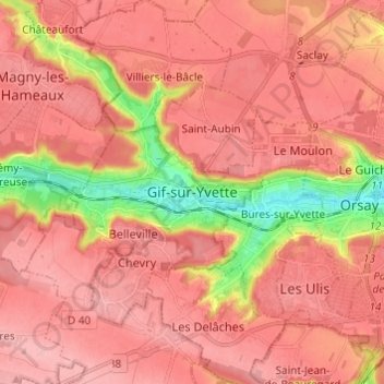 Mapa topográfico Gif-sur-Yvette, altitude, relevo
