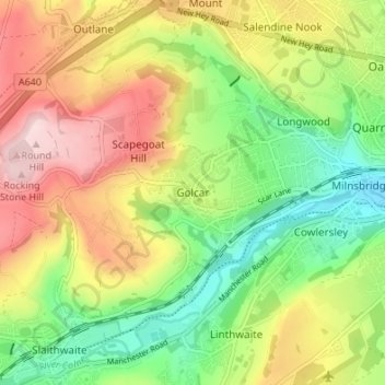 Mapa topográfico Golcar, altitude, relevo