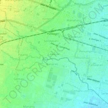 Mapa topográfico Laweyan, altitude, relevo