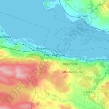 Mapa topográfico Port Glasgow, altitude, relevo