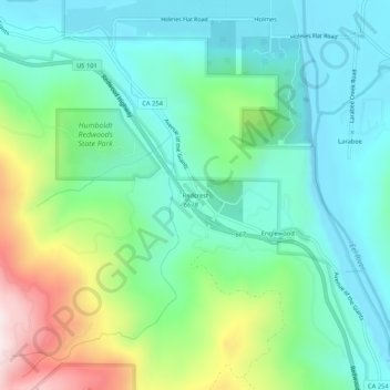 Mapa topográfico Redcrest, altitude, relevo