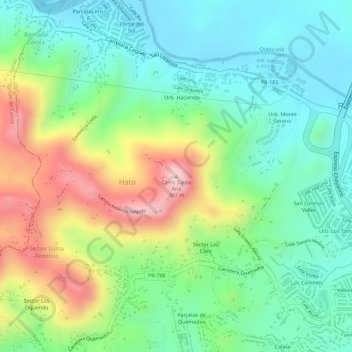 Mapa topográfico Cerro Santa Ana, altitude, relevo