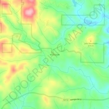 Mapa topográfico Nimblewill, altitude, relevo