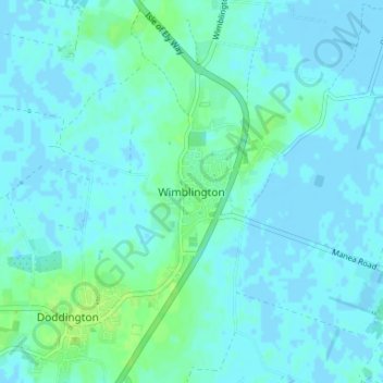 Mapa topográfico Wimblington, altitude, relevo