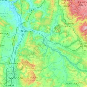Mapa topográfico Katlenburg-Lindau, altitude, relevo