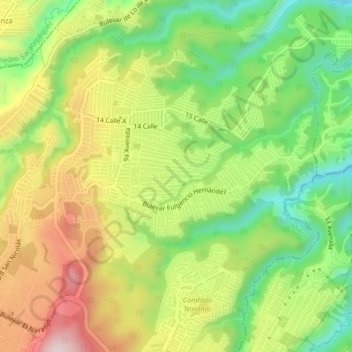 Mapa topográfico Zona 11, altitude, relevo
