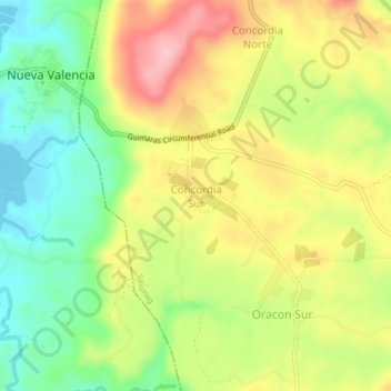 Mapa topográfico Concordia Sur, altitude, relevo