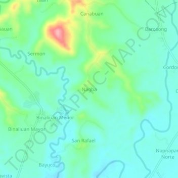 Mapa topográfico Nagba, altitude, relevo