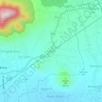 Mapa topográfico Ibabao, altitude, relevo