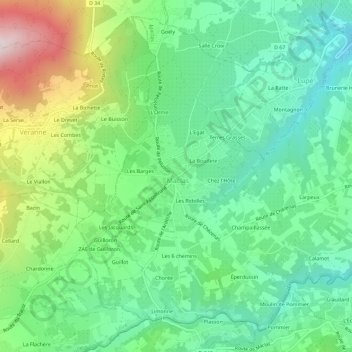 Mapa topográfico Le Bourg, altitude, relevo