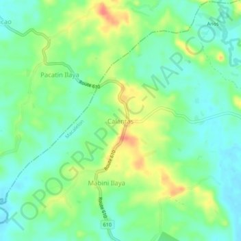 Mapa topográfico Calantas, altitude, relevo