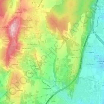Mapa topográfico Les Piasses, altitude, relevo