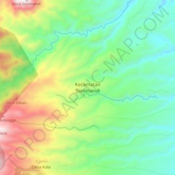Mapa topográfico Kecamatan Soromandi, altitude, relevo
