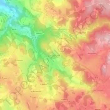 Mapa topográfico La Rouchouze, altitude, relevo