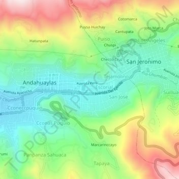 Mapa topográfico Posccota, altitude, relevo