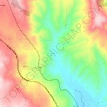 Mapa topográfico Infesta, altitude, relevo