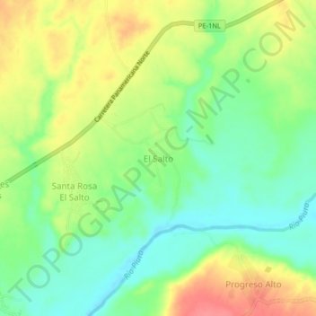 Mapa topográfico El Salto, altitude, relevo