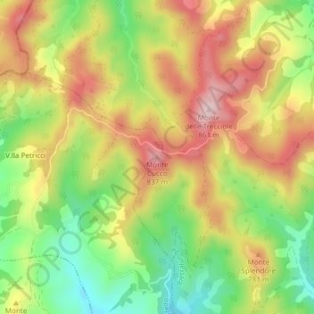 Mapa topográfico Monte Cucco, altitude, relevo
