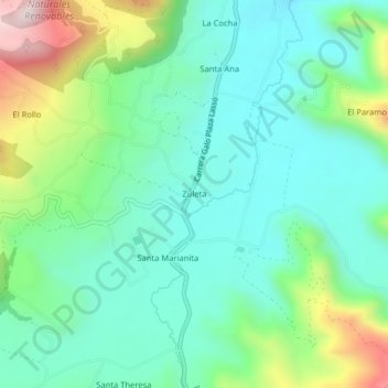 Mapa topográfico Zuleta, altitude, relevo