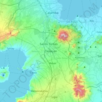 Mapa topográfico Tanauan, altitude, relevo