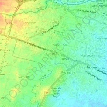 Mapa topográfico Kertonatan, altitude, relevo