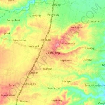 Mapa topográfico Gemolong, altitude, relevo