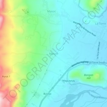 Mapa topográfico Masoc, altitude, relevo