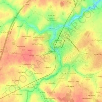 Mapa topográfico Grillaux, altitude, relevo
