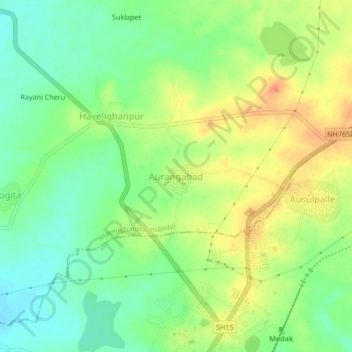 Mapa topográfico Aurangabad, altitude, relevo
