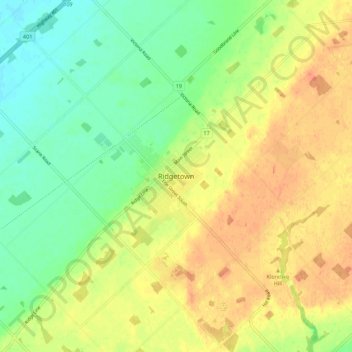 Mapa topográfico Ridgetown, altitude, relevo
