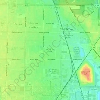 Mapa topográfico Northbrook Park, altitude, relevo