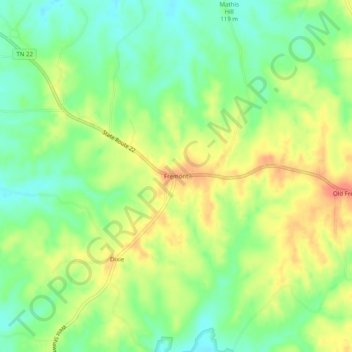 Mapa topográfico Fremont, altitude, relevo