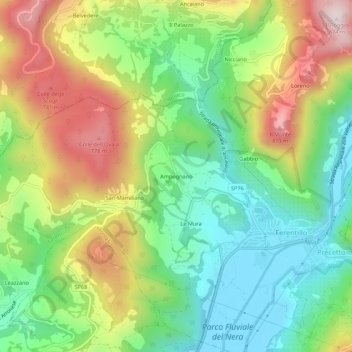 Mapa topográfico Ampognano, altitude, relevo