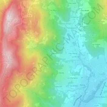 Mapa topográfico Le Penaz, altitude, relevo