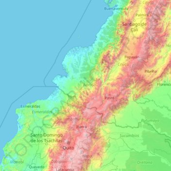 Mapa topográfico Nariño, altitude, relevo
