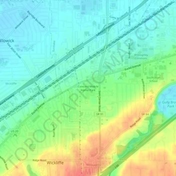 Mapa topográfico Concord Mobile Home Park, altitude, relevo