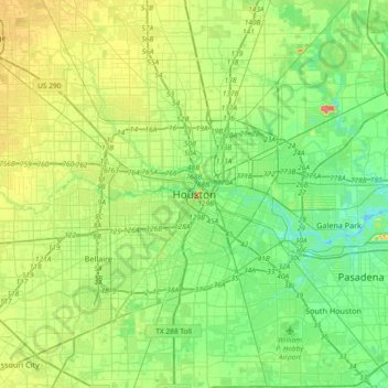 Mapa topográfico Houston, altitude, relevo