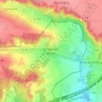 Mapa topográfico Forges-les-Bains, altitude, relevo