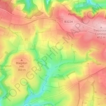 Mapa topográfico Withiel Florey, altitude, relevo