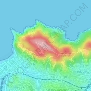 Mapa topográfico Ulia, altitude, relevo