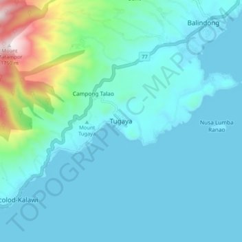 Mapa topográfico Tugaya, altitude, relevo
