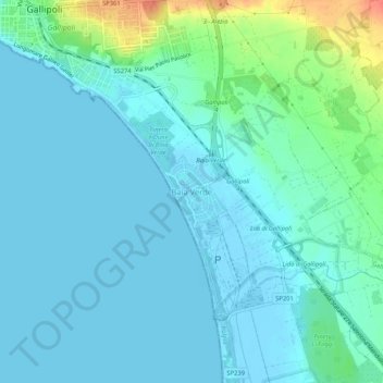 Mapa topográfico Baia Verde, altitude, relevo