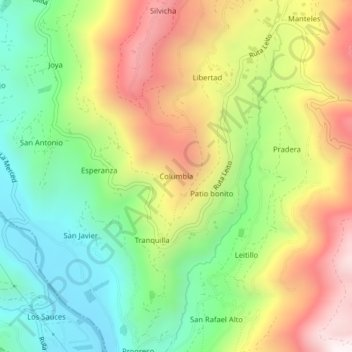 Mapa topográfico Columbia, altitude, relevo