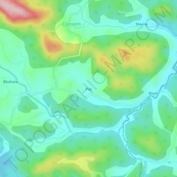 Mapa topográfico Paji, altitude, relevo