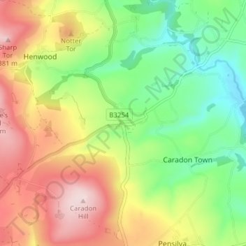 Mapa topográfico Upton Cross, altitude, relevo