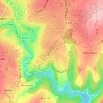 Mapa topográfico Vissenty, altitude, relevo